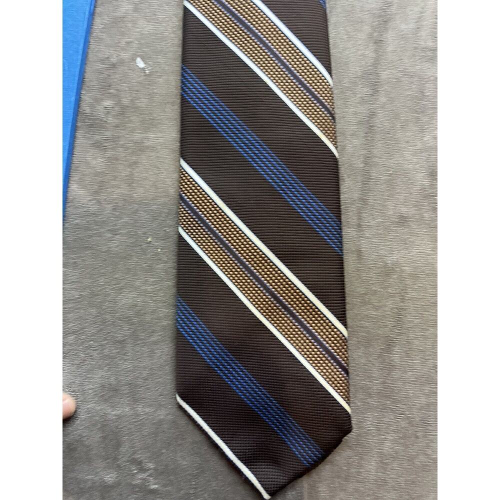 Vintage Andhurst Brown Blue Striped Men’s Dacron Polyester Neck Tie 70's - Picture 2 of 6